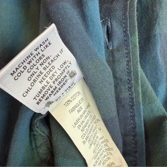 L.L. Bean Cotton Long Sleeve Green Blue Plaid Check Tartan Button Up Women’s L - Picture 5 of 8